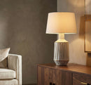 Lampada da Tavolo Tangeri Ø45x73 cm in Ceramica e Ferro e Tessuto Bianco e Oro      