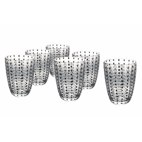 sconto Set 6 Bicchieri Acqua Kalahari in Vetro VdE Tivoli 1996 Trasparente con Pois Neri
