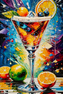 Stampa Decorata su Tela Laccata con Cornice Cocktail 62x3,5x92 cm in Abete e Tela e Plastica      