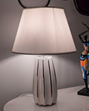 Lampada da Tavolo Emmi Ø30x45 cm in Ceramica e Ferro e Tessuto Bianco e Argento      