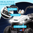 Quad Elettrico per Bambini 12V con 2 Motori Sospensioni Fari LED MP3 Bianco      