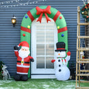 Arco Natalizio Gonfiabile H244 cm con Luci LED Babbo Natale e Pupazzo di Neve per Esterno 
