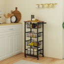 Carrello da Cucina 49,5x31x91 cm con 4 Cestini Estraibili in Acciaio e Legno Rovere e Nero  