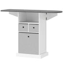 Mobile Asse da Stiro Pieghevole 121x37x89,5 cm a Rotelle con Ripiano Aperto e 3 Cassetti in MDF Bianco e Grigio      