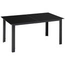 Tavolo da Giardino Rettangolare 150x90 cm per 6 Persone con Piano in Vetro e Alluminio Nero      