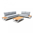 Set Salotto da Giardino Divano 2 Poltrone e Tavolino con Cuscini in Teak Bianco
