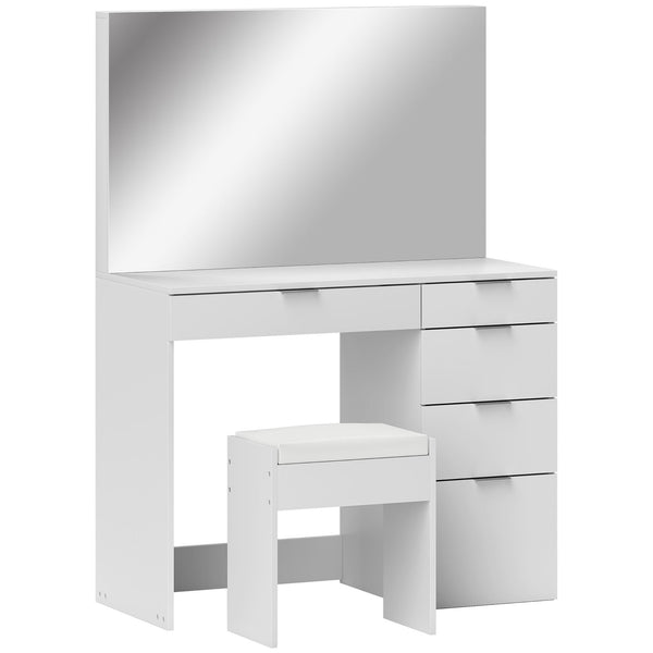 Consolle Trucco con Specchio 5 Cassetti e Sgabello 97,2x44,5x136,5 cm Bianco acquista