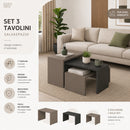 Set 3 Pezzi Tavolini Caffe Rettangolare a Incastro in Legno MDF Moka e Antracite     