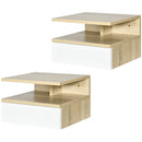 Set da 2 Comodini Sospesi con Cassetto e Ripiano Superiore 35x32x22,5 cm in Legno Bianco e Rovere