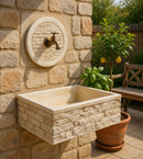 Lavello Rettangolare da Esterno 45x35 cm con Rosone Installazione a Muro in Cemento Mattone Faccia a Vista Meseta Nocciola