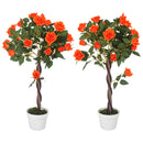Set 2 Piante Artificiali Camelie con 21 Fiori per Interni con Vaso in PE Arancione  