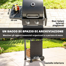 Barbecue a Gas Propano 95x53x111,5 cm con 2 Bruciatori Ripiani e Coperchio con Termometro in Acciaio Nero      