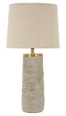 Lampada da Tavolo Lima Ø37x73 cm in Ceramica e Ferro e Tessuto Grigio e Oro      