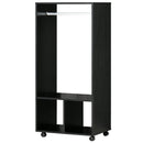 Mobile Appendiabiti con Barra 2 Ripiani Aperti e Ruote 60x40x128 cm Nero 