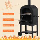 Forno per Pizza e Barbecue a Carbone Portatile  con Camino e Ruote  in Acciaio Nero