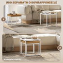 Set di Tavolini da Caffè Impilabili Moderni 45x45x45 cm con Vassoio in MDF e Acciaio Bianco e Rovere      