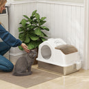 Lettiera per Gatti Chiusa 60,5x40,5x42 cm con 2 Tappetini Base in Acciaio Inox Bianca e Argento  