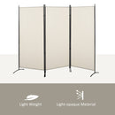 Paravento Separé da Interno a 3 Pannelli Pieghevole 253x50x182 cm in Metallo e Poliestere Beige