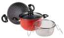 Batteria di Pentole 4 Pezzi in Alluminio Pressofuso Antiaderente Collection Set Friggi Vapo Grigio e Rosso