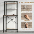 Mobile Sopra Lavatrice 67x40x161,8 cm a 3 Ripiani con Barra Appendiabiti in Legno e Acciaio Marrone e Nero      