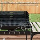 Barbecue a Carbonella 3 Ripiani e Vassoio 103x47x95 cm in Metallo Legno Nera