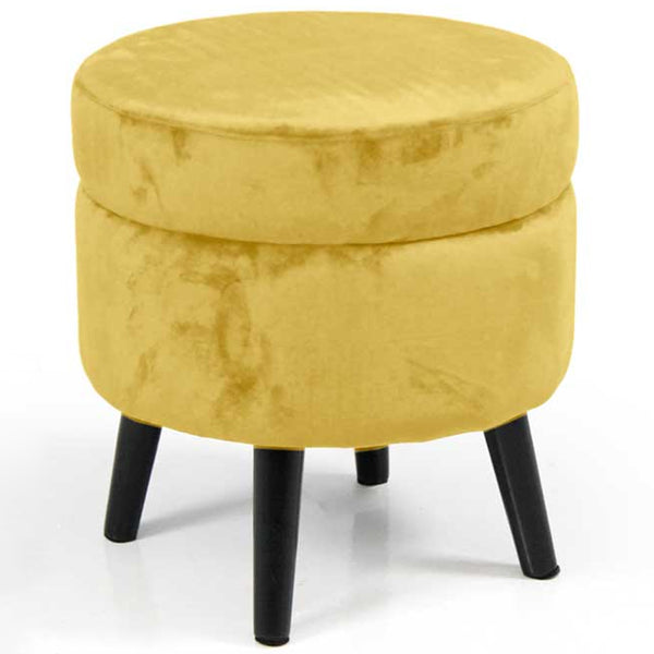 online Pouf Contenitore Ø37x40 cm Sgabello Poggiapiedi in Velluto Mostarda