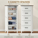 Cassettiera 45x35x106 cm con 5 Cassetti in MDF Bianco e Marrone      