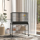 Voliera Gabbia per Uccelli da Interno 85x49x119 cm con Vassoio Ripiano e Ruote con Freno Nero      