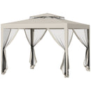 Gazebo da Giardino con Zanzariera Doppio Tetto 3x3m Telaio in Metallo Beige