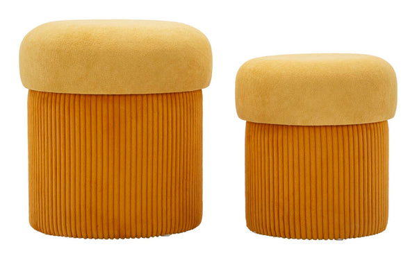 Puff con Contenitore Aspen Senape Set 2 Pz Ø42x44 cm - Ø35x37 cm in MDF e Spugna e Poliestere Senape sconto