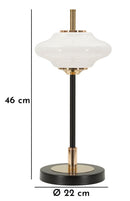 Lampada da Tavolo Vintage Ø22x46 cm in Ferro e Vetro Oro e Nero e Bianco      