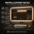Specchio Rettangolare 70x50 cm con LED 3 Colori Dimmerabile Pulsante Touch      