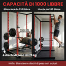 Power Cage Stazione Multifunzione 160x112x215 cm Rack Regolabile con Capacità di 460 kg in Acciaio Rosso      