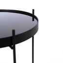 Tavolino da Salotto Ø38x43 cm in Metallo Top in Vetro Nero