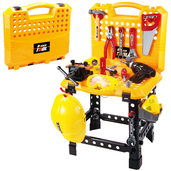 Banco per Attrezzi Fai da Te Giocattolo per Bambini Trasformabile in Valigetta con Accessori Giallo prezzo