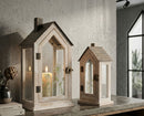 Lanterne Home Flower Coppia 18x13x36 cm in Legno e Vetro Marrone e Grigio e Verde      