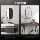 Specchio da Bagno Ovale da Parete 40x70x3 cm con Cornice Verticale o Orizzontale in Alluminio Nero      