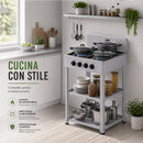 Cucina da Esterno 49x49x79cm con 4 Fuochi Cucinotto da Campeggio in Ferro Grigio     