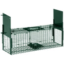 Gabbia Trappola per Animali Vivi Piccoli con Doppia Porta e Maniglia 60x18x20cm Verde Scuro