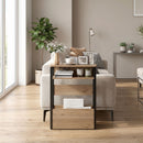 Tavolino da Soggiorno 46x18x58,5 cm in Stile Industriale con 2 Ripiani in Legno e Metallo Color Noce Scuro      