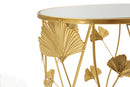 Tavolinetti Leavy Coppia Ø38x55 cm - Ø33x50 cm in Ferro e MDF e Specchio Oro      
