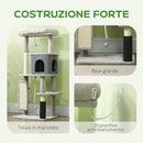 Albero Tiragraffi Multilivello Alto 132 cm con Casetta e Lettino in Peluche e Sisal Grigio  
