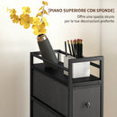 Cassettiera Slim Salvaspazio 20x43x81,5 cm con 4 Cassetti Telaio in Acciaio in Tessuto Nero      