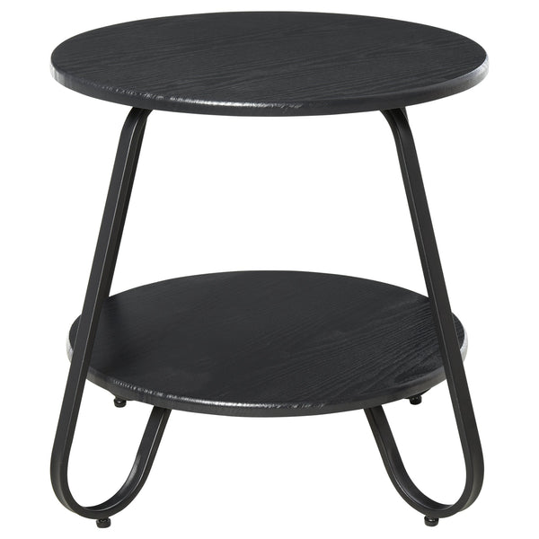 Tavolino Basso 2 Ripiani Ø50x46,5 cm in Metallo e Legno Nero acquista