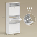 Scarpiera 60x26x140 cm Mobile con 3 Cassetti Ribalta e Ripiani Regolabili in MDF Bianco      