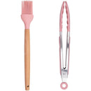 Set 12 Utensili da Cucina con Supporto in Silicone e Manico Legno Rosa      
