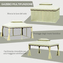 Gazebo da Giardino 4x3 m con Zanzariera e Tende Tetto Doppio e Rivestimento Anti-UV Crema      