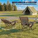 Set 2 Sedie da Campeggio Pieghevoli 80x165x83-90 cm con Poggiapiedi Staccabile in Tessuto Oxford e Metallo Marrone e Nero      