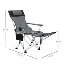 Set 2 Sedie da Campeggio 82x50-100x88 cm Pieghevoli con Poggiapiedi e Portabicchieri in Tessuto Oxford Grigio      
