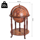Portabottiglie Bar a Forma di Mappamondo Ø61x93 cm in Legno con Ruote